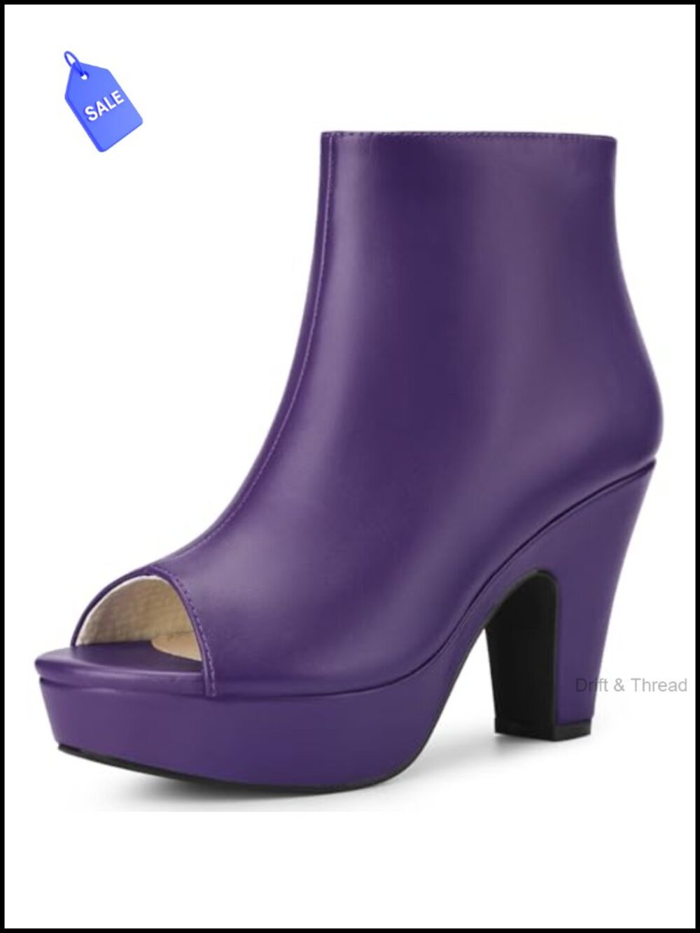 Peep Toe Faux Leather Platform Chunky Heel Ankle Boots